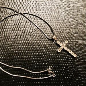 Silver & Crystal Cross Pendant Necklace